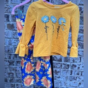 Girls' Mustard Yellow Long-Sleeve Daisy Top - Floral Graphic